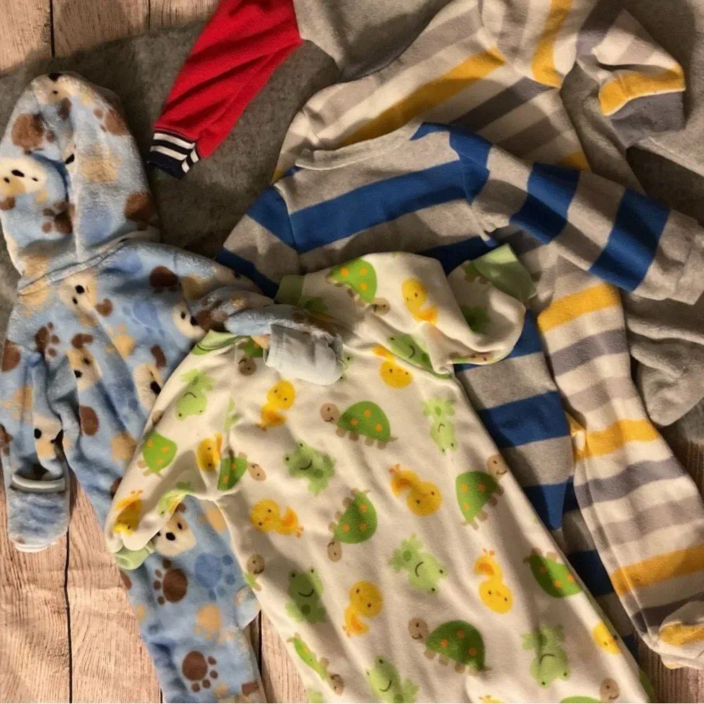 Baby Boy 5 Piece Warm Zip Up Onesie Bundle Lot Size 9M